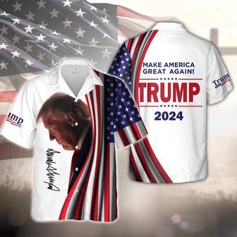 Make America Great Again Trump Signature Hawaii Shirt, US Flag Trump Hawaiian Shirt | Newhawaiianshirts AU