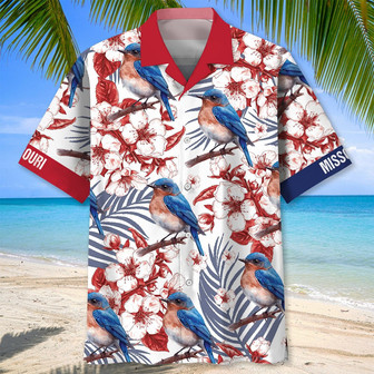Missouri State Eastern Bluebird White Hawaiian Shirt for Men, Women, Missouri Proud Shirt | Newhawaiianshirts