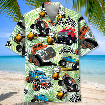 Monster Trucker and Beer Lovers Hawaiian Shirt for Men, Monster Summer Shirt | Newhawaiianshirts
