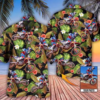 Motocross Tropical Flower Custom Photo Hawaiian Shirt, Gift for Men, Motocross Hawaiian Shirt | Newhawaiianshirts AU