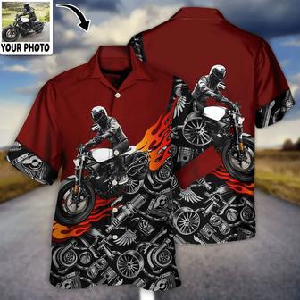 Motorcycle Biker Flame Custom Photo Hawaiian Shirt, Perfect Gift for Men Women, Motorcycle Hawaiian Shirt | Newhawaiianshirts CA