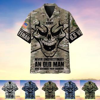 Never Underestimate An Old Man Skull US Veteran Multiservice Hawaii Shirt | Newhawaiianshirts UK