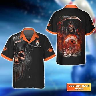 Orange Grim Reaper Bowling Personalized Name Hawaiian Shirt Gift For Bowler | Newhawaiianshirts CA