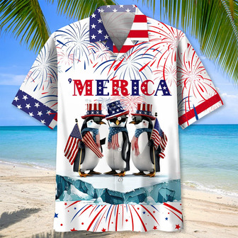 Penguin USA of July Hawaiian Shirt for Men, Women, Penguin Lovers | Newhawaiianshirts