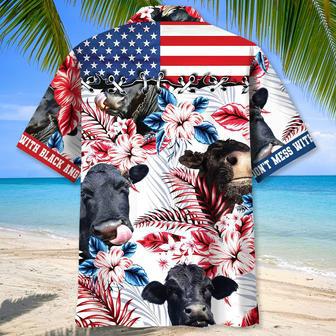 Personalized Black Angus American Flag Flowers Hawaiian Shirt for Farmers | Newhawaiianshirts AU