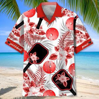 Pickleball Red Flowers Hawaiian Shirt Tropical Pickleball Aloha Hawaiian Shirt for Men, Women | Newhawaiianshirts AU