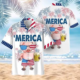 Pig Beer Aloha Hawaiian Shirt, Independence Day Hawaii Beach Shirts For Pig Lover, Pet Lover Hawaii Shirt | Newhawaiianshirts CA