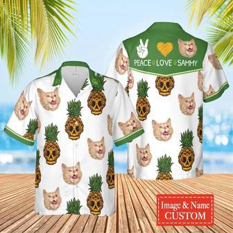 Pineapple Cat, Peace, Love Hawaiian Personalized Name And Image Cat Summer Shirt Beach Hawaiian Shirt | Newhawaiianshirts CA