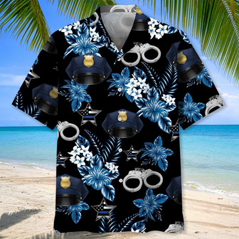 Police Blue, Police Badge, Police Car Tropical Hawaiian Shirt for Policeman, Men, Women Police Summer Beach Shirt | Newhawaiianshirts