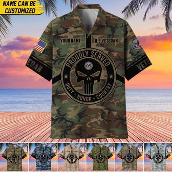 Premium Personalized Camo Soldiers Multiservice US Veteran Hawaii Shirt | Newhawaiianshirts AU