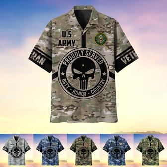 Proudly Served Punisher Skull U.S Veteran Multiservice Hawaii Shirt | Newhawaiianshirts CA