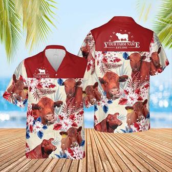 Red Angus Cattle Custom Name And Farm Name Hawaiian Shirt for Farmers | Newhawaiianshirts AU