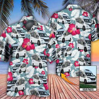 RV Camper Tropical Floral Pattern Custom Photo Hawaiian Shirt, Hawaiian Shirt for Men, Camping Shirt | Newhawaiianshirts AU