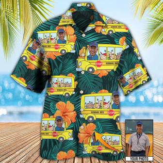 School Bus Driver Tropical Custom Photo Hawaiian Shirt, Gift for Men, Idea Shirt for Bus Driver | Newhawaiianshirts