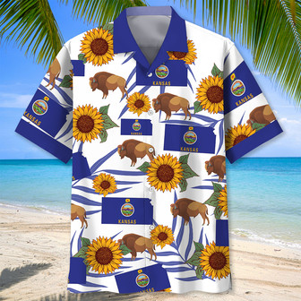 Sunflowers Kansas State Proud Hawaiian Shirt for Men, Women, Kansas Flag Hawaiian Summer Beach Shirt | Newhawaiianshirts