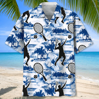 Tennis Blue Tropical Flowers Hawaiian Shirt for Men, Tennis Lovers | Newhawaiianshirts