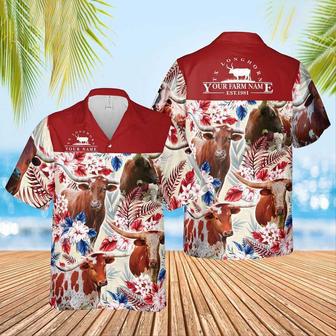 Texas Longhorn Custom Name And Farm Name Hawaiian Shirt for Farmers | Newhawaiianshirts DE