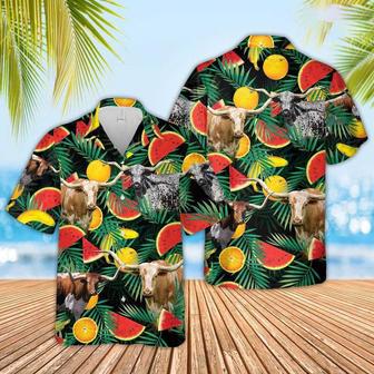 Texas Longhorn Watermelon, Pineapple Pattern Hawaiian Shirt Summer Vibes for Men, Women | Newhawaiianshirts AU