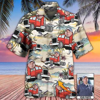 Truck Driver Tropical Beach Custom Face Photo Hawaiian Shirt, Perfect Gift for Men, Truck Driver Uniform Shirt | Newhawaiianshirts CA