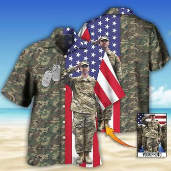 US Army Tropical US Flag Custom Photo Hawaiian Shirt, Personalized Hawaiian Shirt for Men, Army Shirt | Newhawaiianshirts DE