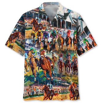 Vintage Horse Racing Art Hawaiian Shirt for Men, Women, Horse Racing Lovers | Newhawaiianshirts