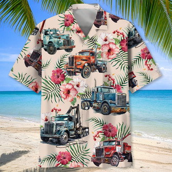 Vintage Tow Truck Operator Car Hawaiian Shirt for Men, Tow Trunk Drivers Summer Beach Shirt | Newhawaiianshirts