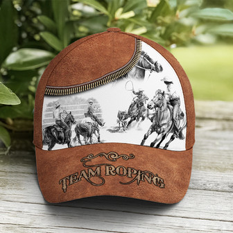 Bull Riding Team Roping Classic Leather Baseball Cap - Monsterry