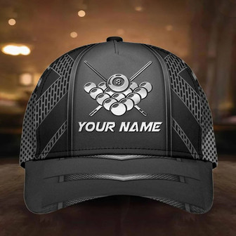 Custom Name 8 Ball and Cue Billiards Ball Classic Cap, Baseball Cap for Billiard Team, Billiard Hat - Monsterry