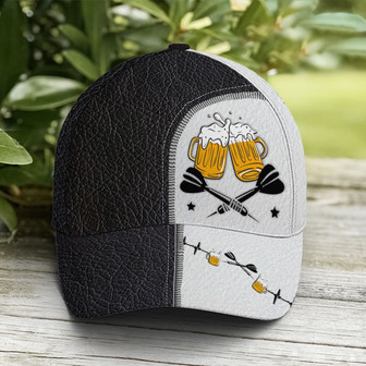 Dart And Beer Two-tone Leather Baseball Cap - Monsterry
