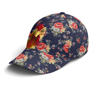 Floral Funny Rooster Baseball Cap - Monsterry
