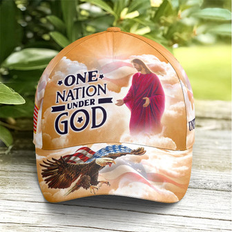 One Nation Under God Baseball Cap For Jesus Lovers Drawing Vector Style Yellow - Monsterry