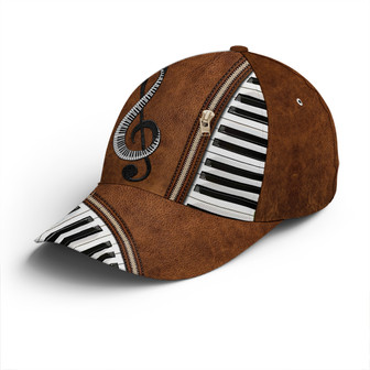 Piano Music Theme Leather Style Vintage Baseball Cap - Monsterry