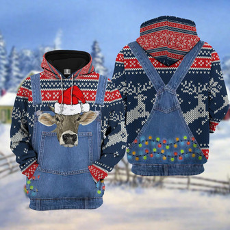 Customized Brow Swiss Cattle Christmas Knitting Pattern Hoodie - Monsterry