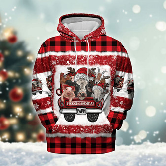 Personalized Farm Animals On Red Truck Christmas Hoodie, Christmas Gift For Farmers - Monsterry