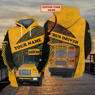 Personalized Name School Bus Hoodie All Over Print Unisex Hoodie Gift For Him Bus Driver - Monsterry