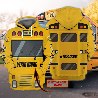 School Bus Hoodie Personalized Name All Over Print Unisex Hoodie Gift For Dad School Bus Driver - Monsterry