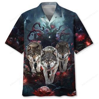 3 Wolves Hunting In Bloody Night Hawaiian Shirt | Newhawaiianshirts UK