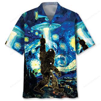 Alien Stalk Bigfoot In A Starry Night Hawaiian Shirt | Newhawaiianshirts