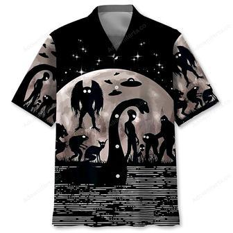 Bigfoot Alien Nessie Night Hawaiian Shirt | Newhawaiianshirts CA