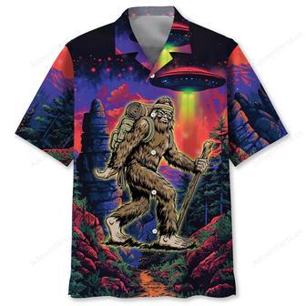 Bigfoot Hiking Night Hawaiian Shirt | Newhawaiianshirts UK