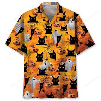 Black Cat Boo Halloween Hawaiian Shirt | Newhawaiianshirts UK