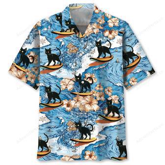 Black Cat Surfing Hawaiian Shirt | Newhawaiianshirts AU