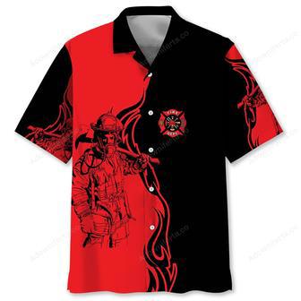 Black & Red Firefighter Hawaiian Shirt | Newhawaiianshirts DE