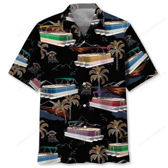 Black Tropical Palm Tree Pontoon Hawaiian Shirt | Newhawaiianshirts