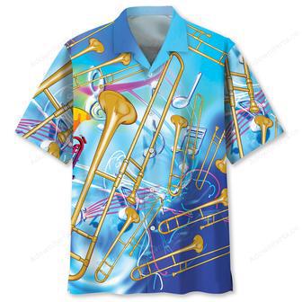 Blue Golden Trombone Hawaiian Shirt | Newhawaiianshirts UK