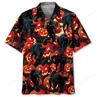 Creepy Black Cat Pumpkins Hawaiian Shirt | Newhawaiianshirts UK