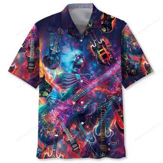 Electric Guitar Rock n Roll Skull Hawaiian Shirt | Newhawaiianshirts CA