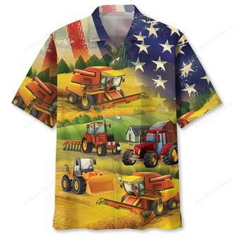 Farmer Tractor Amercian Flag Hawaiian Shirt | Newhawaiianshirts UK