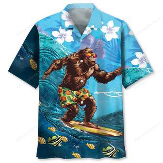 Funny Bigfoot Surfing Hibiscus Hawaiian Shirt | Newhawaiianshirts DE