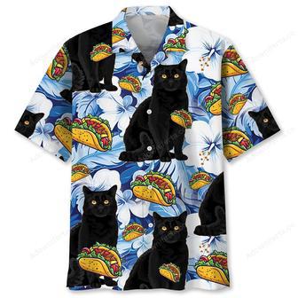 Funny Black Cat Taco Blue Hawaiian Shirt | Newhawaiianshirts AU